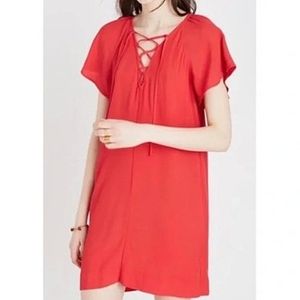 Madewell Red Short Flutter Sleeve Lace Up Crepe Mini Dress Size XXS